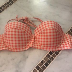 orange and white checkered bikini top